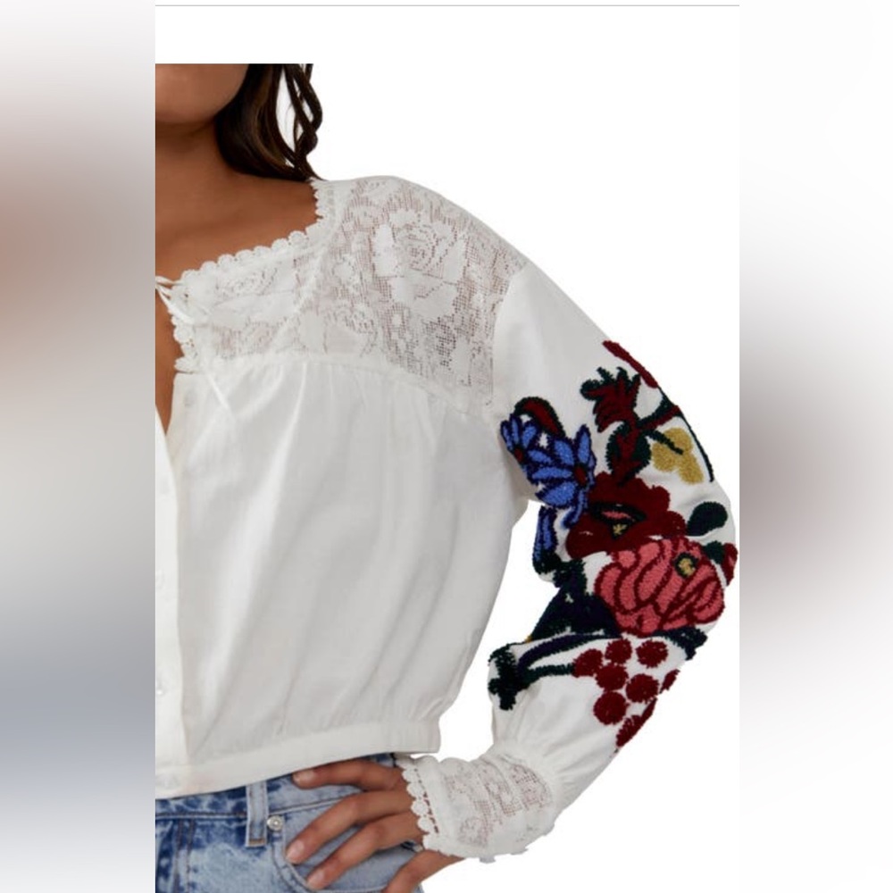 Free People Meadows Embroidered Cotton Long Sleeve Top - Picture 4 of 9